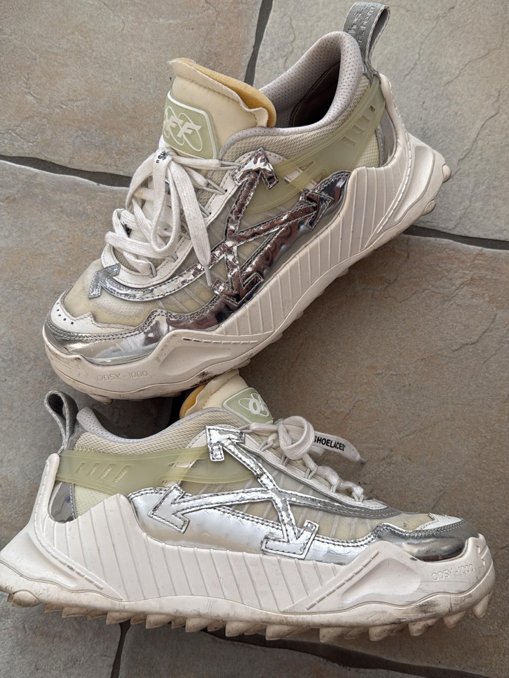Off-White Chunky Runner Sneakers in Cream, Silver & Light Olive